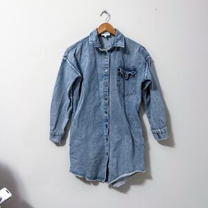 Bohme Jean Denim Long Sleeve Button Up Mini Dress Medium Wash